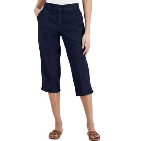 Karen Scott Dark Wash Blue Denim Cropped Pants Elastic Insert Women Plus Size 18 - Picture 1 of 16